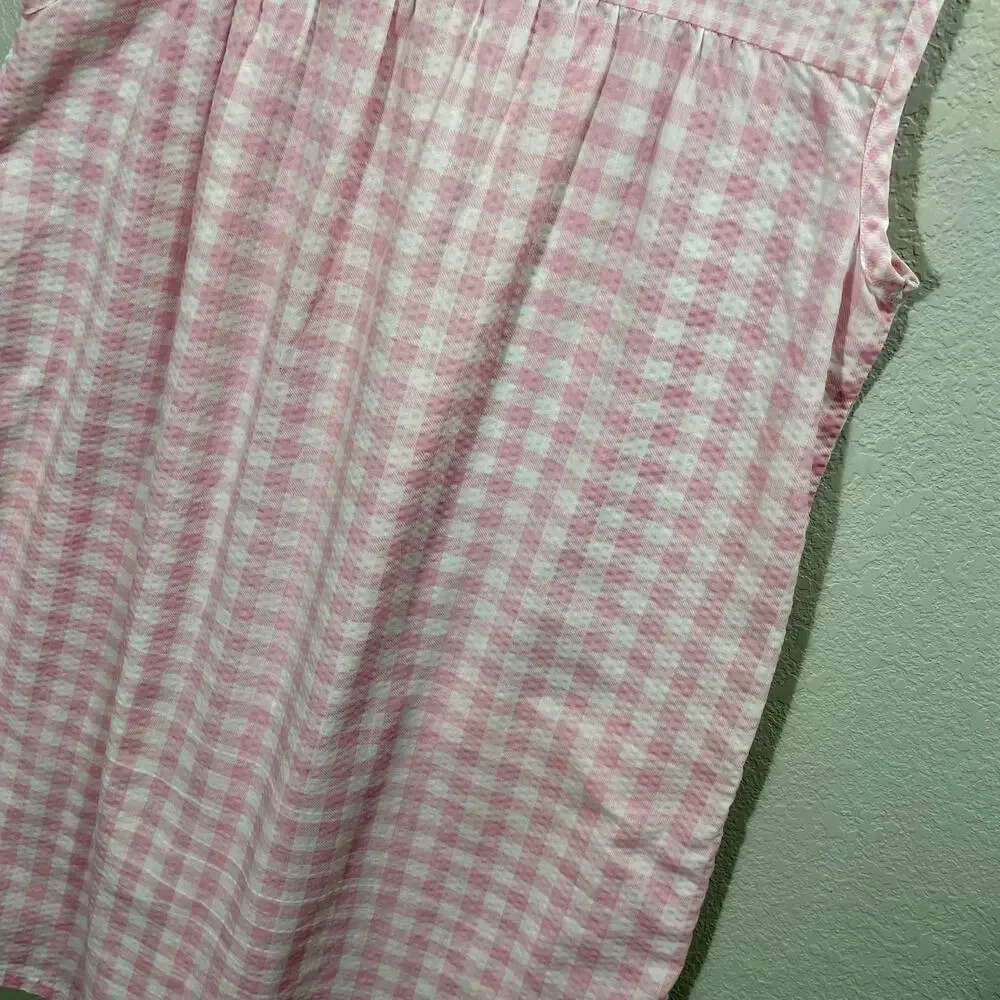 Vintage 1980s Blair Pink & White Gingham Sleeveless House Dress Womens Large - Picture 4 of 10